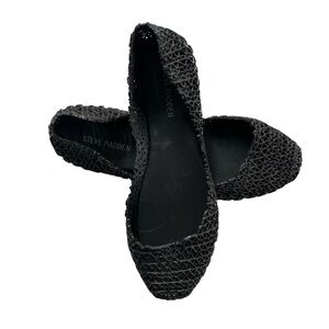 Steve Madden Womens Size 8 Black Silver Sparkle Zig Zag Sheer Jelly Ballet Flats